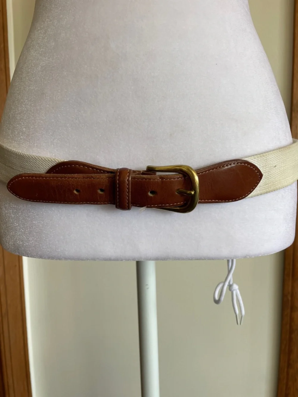 COACH Cream Canvas Belt Vintage Brown Leather Gold-Tone Buckle 36